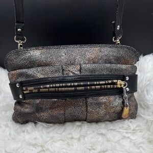 See by Chloe Black and Gold Textured Crossbody Bag